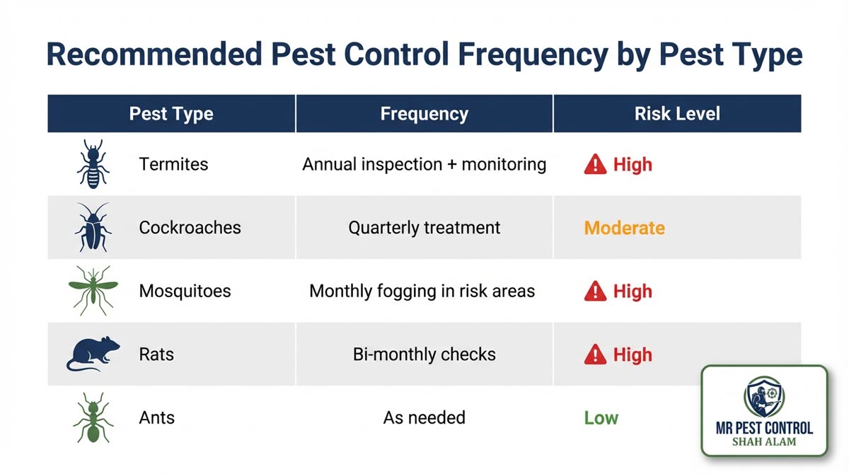 Recommended Pest Control Frequency by Pest Type