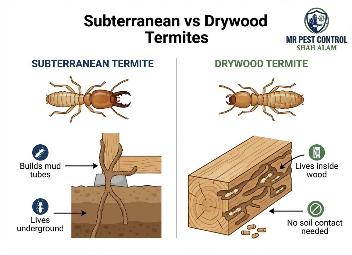 Subterranean vs Drywood Termites Comparison Infographic